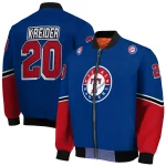 custom texas rangers chevron style blue bomber jacket best selling