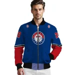 custom texas rangers chevron style blue bomber jacket best selling