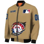 custom texas rangers claw swipe beige bomber jacket best selling