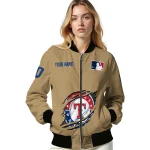 custom texas rangers claw swipe beige bomber jacket best selling