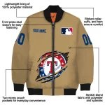 custom texas rangers claw swipe beige bomber jacket best selling