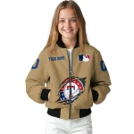custom texas rangers claw swipe beige bomber jacket best selling