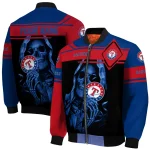 custom texas rangers reaper hands blue black bomber jacket best selling