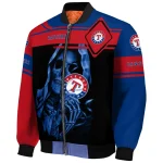 custom texas rangers reaper hands blue black bomber jacket best selling