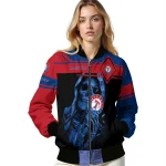 custom texas rangers reaper hands blue black bomber jacket best selling