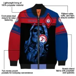 custom texas rangers reaper hands blue black bomber jacket best selling