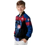 custom texas rangers reaper hands blue black bomber jacket best selling