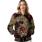 custom texas state bobcats burst splatter maroon varsity jacket best selling