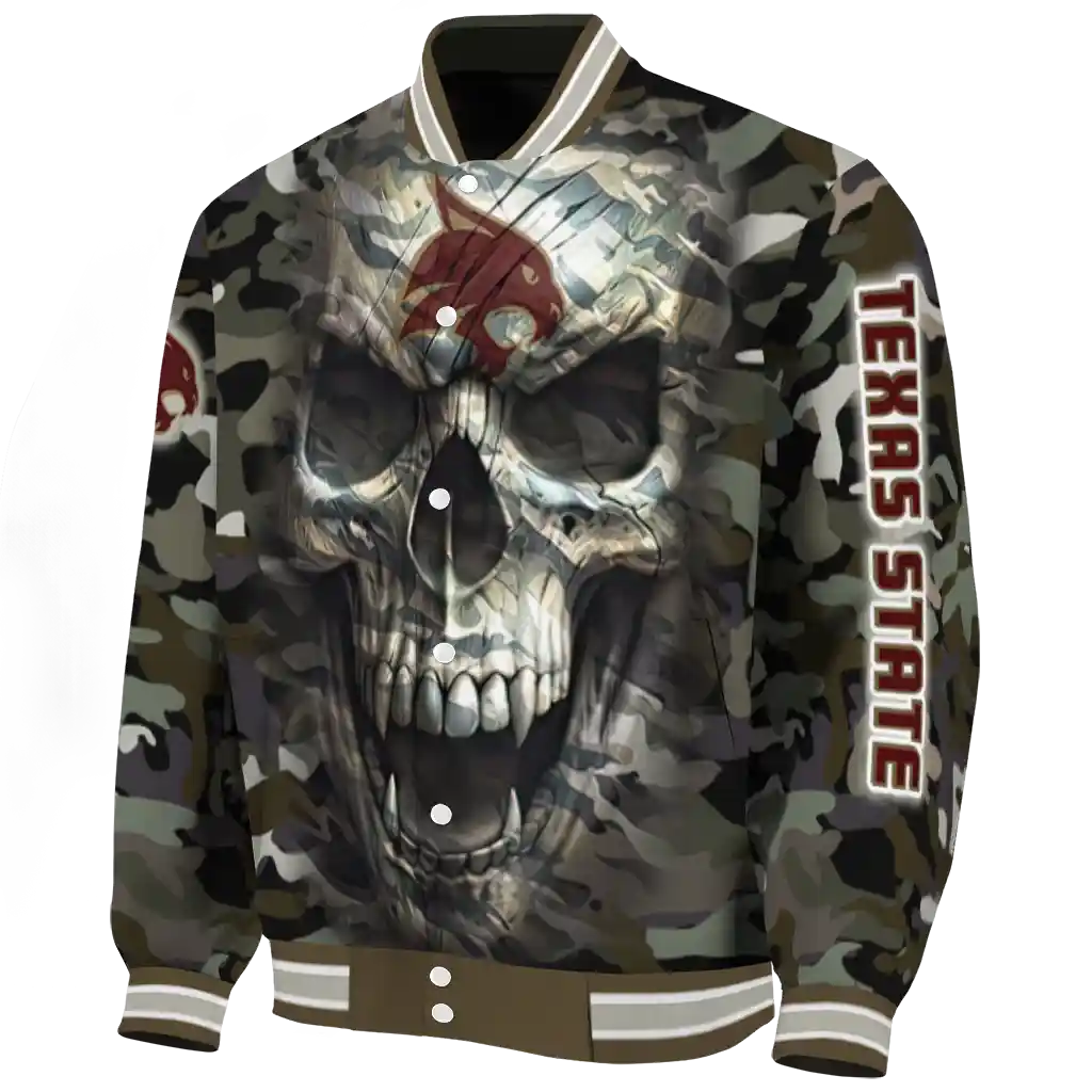 custom texas state bobcats camouflage skull camouflage varsity jacket best selling custom texas state bobcats camouflage skull camouflage varsity jacket best selling