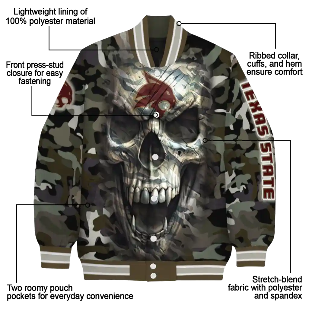 custom texas state bobcats camouflage skull camouflage varsity jacket new arrival custom texas state bobcats camouflage skull camouflage varsity jacket new arrival