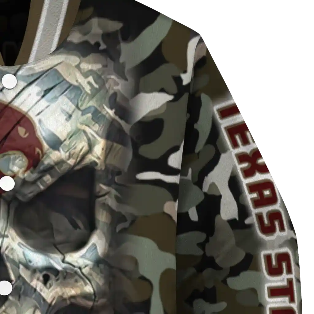 custom texas state bobcats camouflage skull camouflage varsity jacket premium grade custom texas state bobcats camouflage skull camouflage varsity jacket premium grade