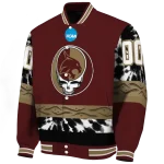 custom texas state bobcats circle skull maroon black varsity jacket best selling