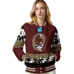 custom texas state bobcats circle skull maroon black varsity jacket best selling