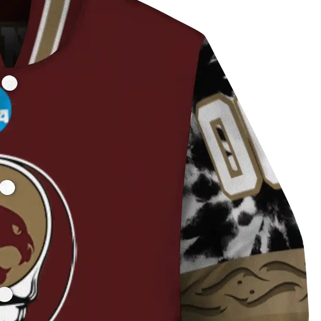 custom texas state bobcats circle skull maroon black varsity jacket premium grade custom texas state bobcats circle skull maroon black varsity jacket premium grade