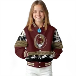custom texas state bobcats circle skull maroon black varsity jacket best selling