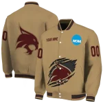 custom texas state bobcats claw effect beige varsity jacket best selling