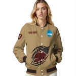 custom texas state bobcats claw effect beige varsity jacket best selling