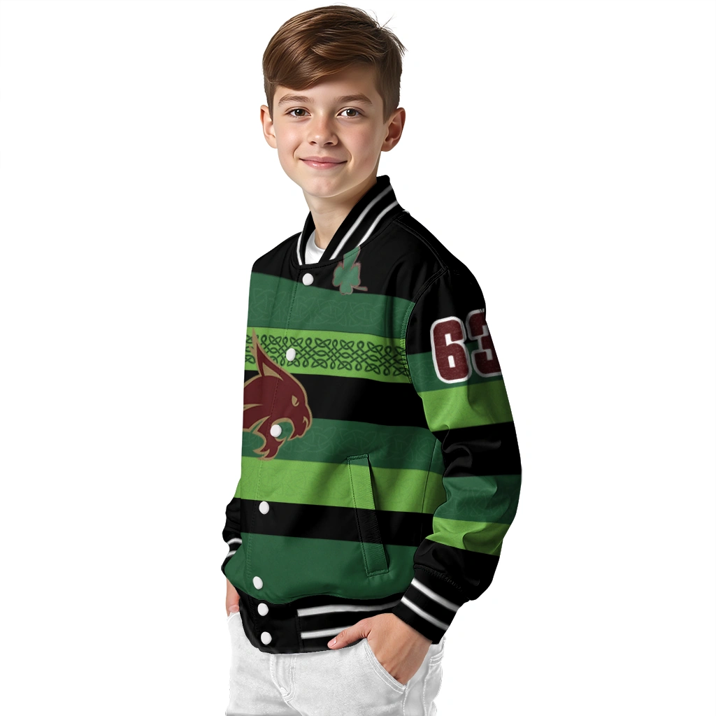 custom texas state bobcats clover green lines green black varsity jacket trendy custom texas state bobcats clover green lines green black varsity jacket trendy