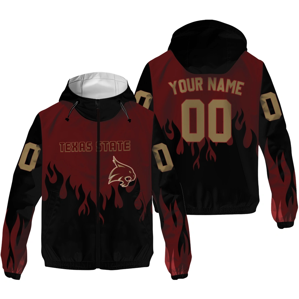 custom texas state bobcats flame trim maroon black windbreaker jacket high quality custom texas state bobcats flame trim maroon black windbreaker jacket high quality