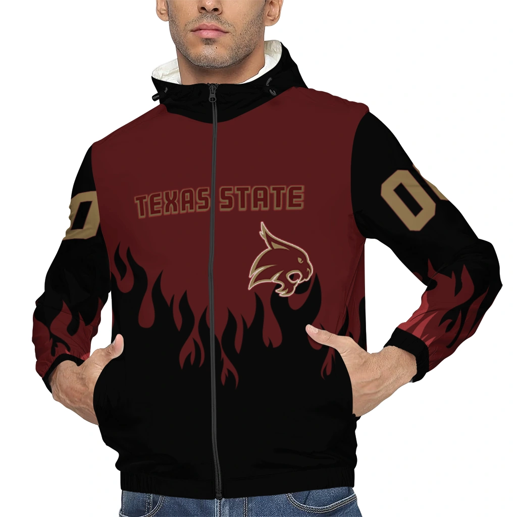 custom texas state bobcats flame trim maroon black windbreaker jacket top rated custom texas state bobcats flame trim maroon black windbreaker jacket top rated