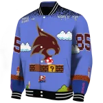 custom texas state bobcats mario blocks blue black varsity jacket best selling