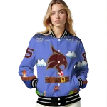 custom texas state bobcats mario blocks blue black varsity jacket best selling