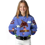 custom texas state bobcats mario blocks blue black varsity jacket best selling