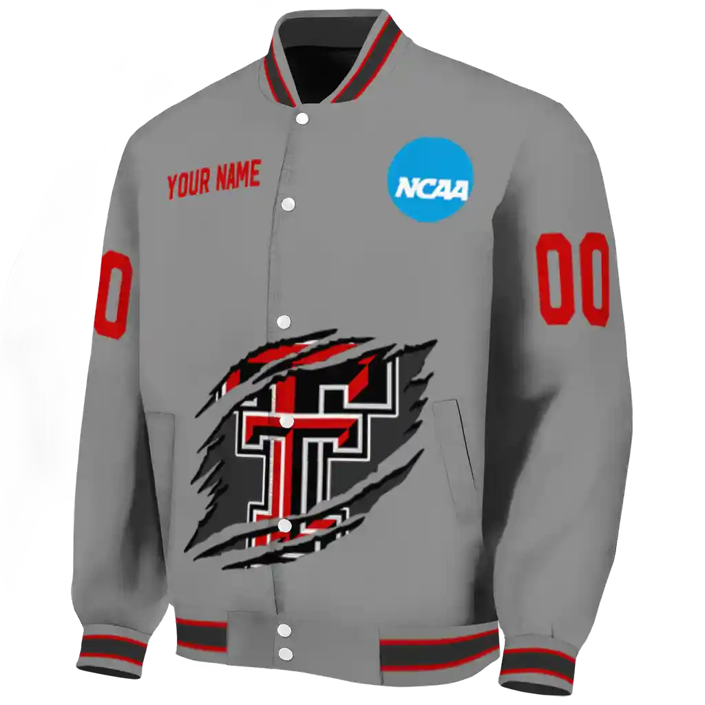 custom texas tech red raiders feral slash grey varsity jacket best selling custom texas tech red raiders feral slash grey varsity jacket best selling