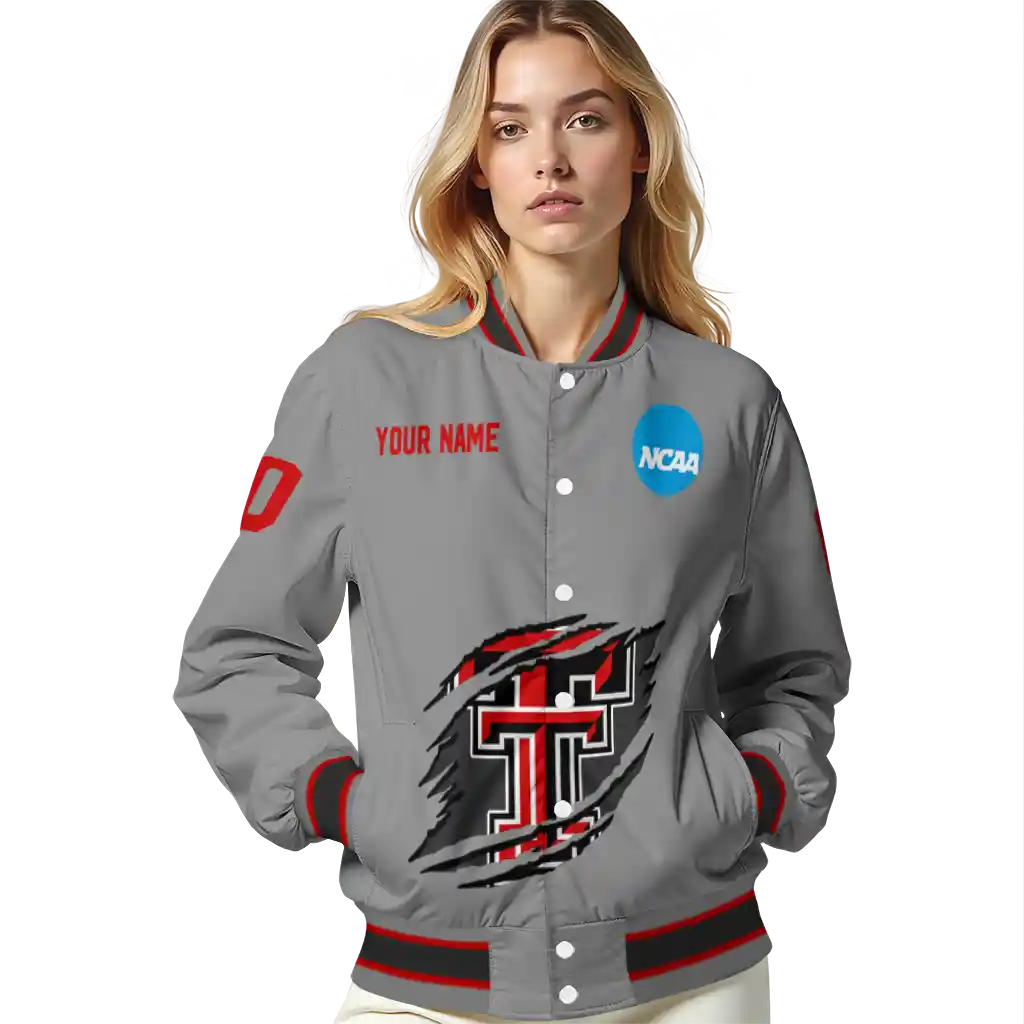 custom texas tech red raiders feral slash grey varsity jacket latest model custom texas tech red raiders feral slash grey varsity jacket latest model