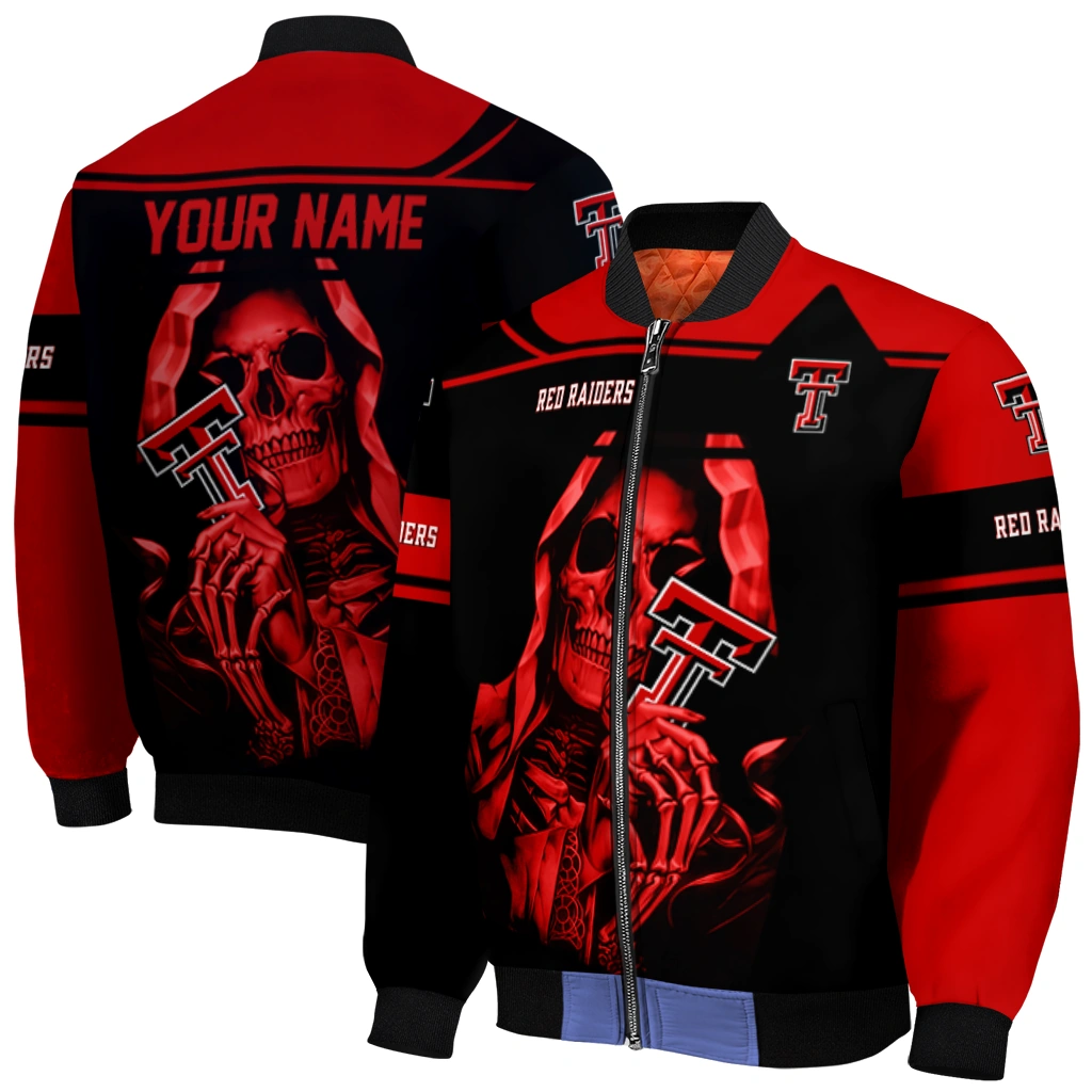 custom texas tech red raiders reaper hands red black bomber jacket best selling custom texas tech red raiders reaper hands red black bomber jacket best selling
