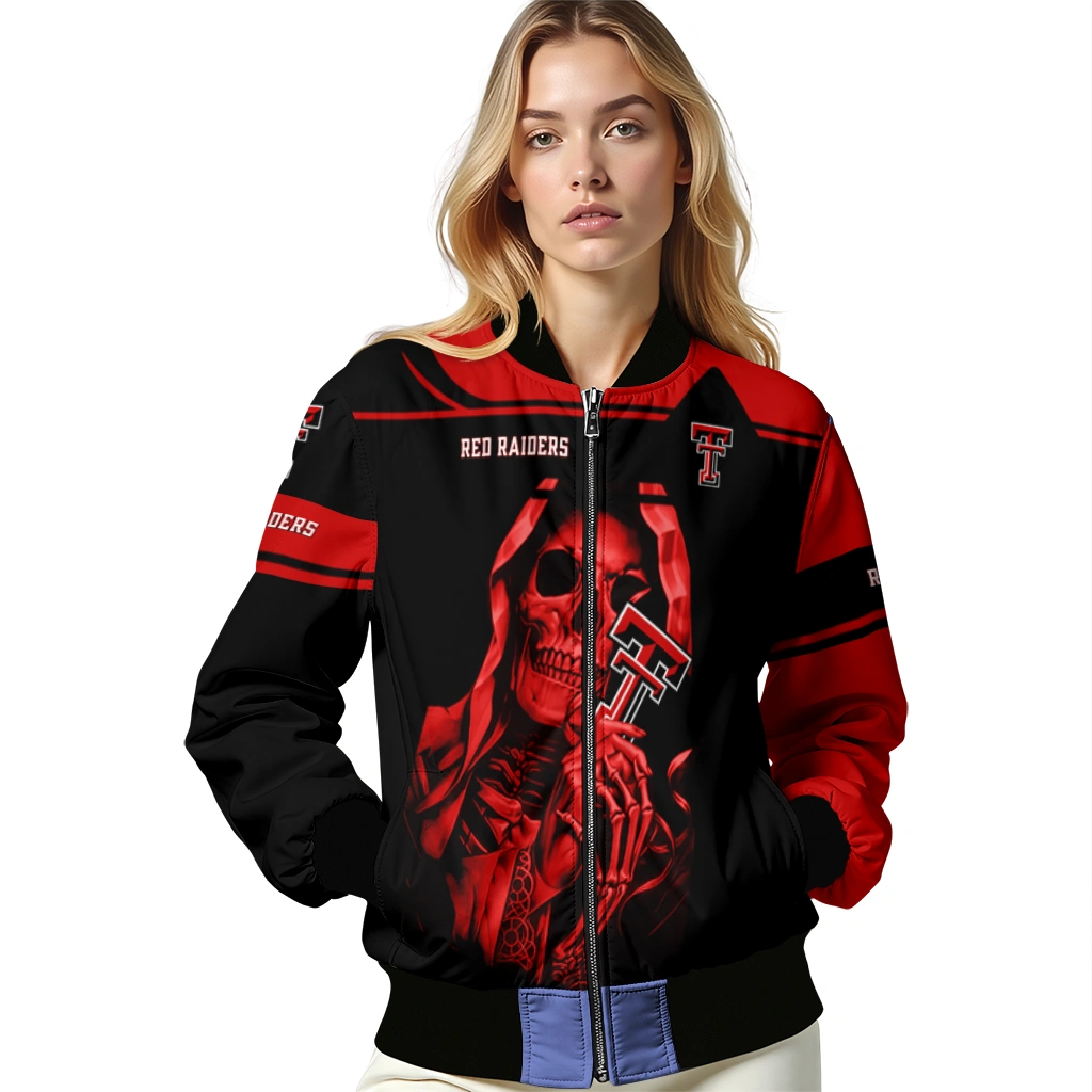 custom texas tech red raiders reaper hands red black bomber jacket latest model custom texas tech red raiders reaper hands red black bomber jacket latest model