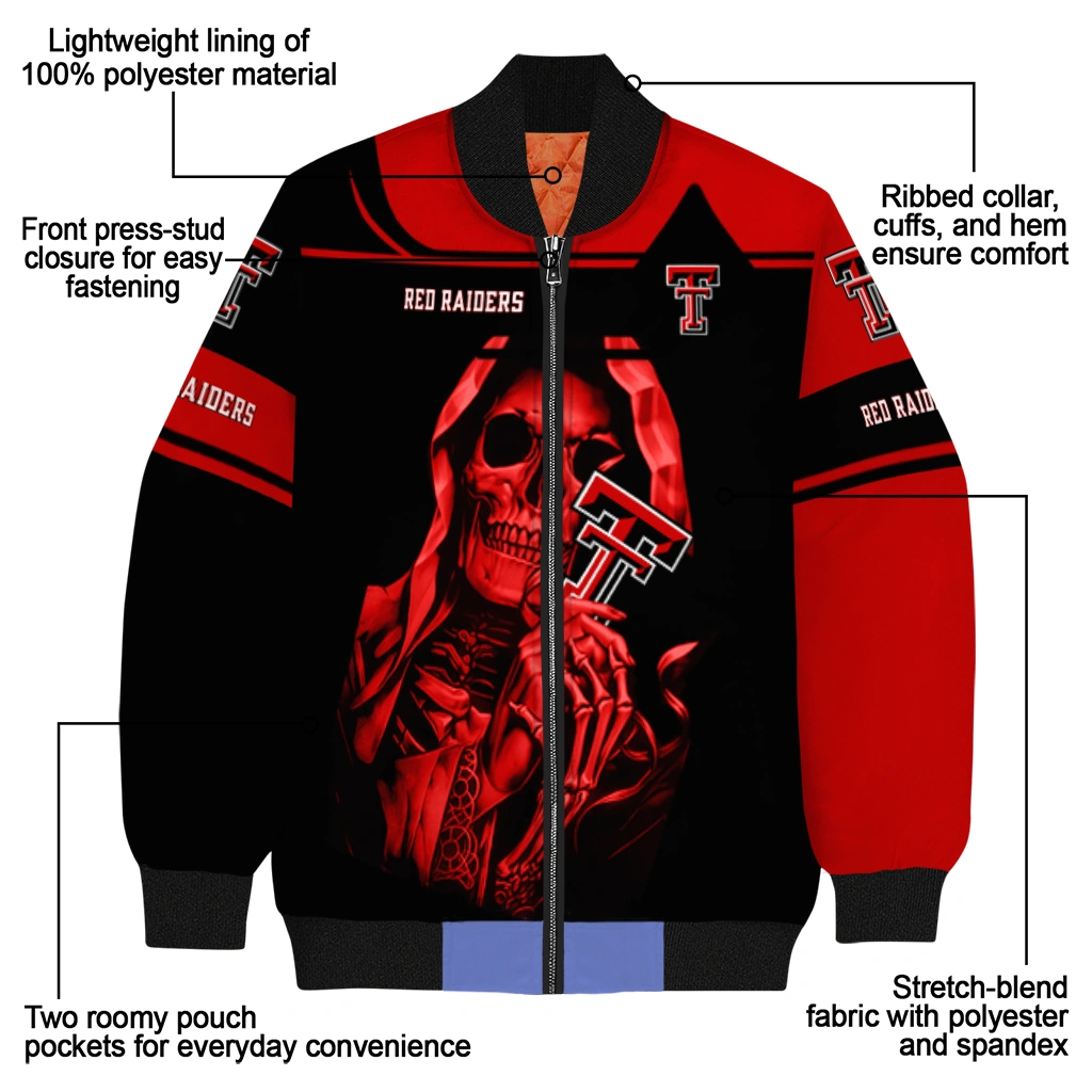 custom texas tech red raiders reaper hands red black bomber jacket new arrival custom texas tech red raiders reaper hands red black bomber jacket new arrival