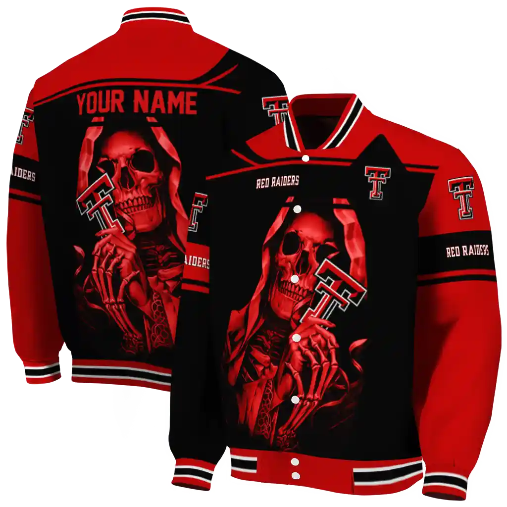 custom texas tech red raiders reaper hands red black varsity jacket fashion forward custom texas tech red raiders reaper hands red black varsity jacket fashion forward