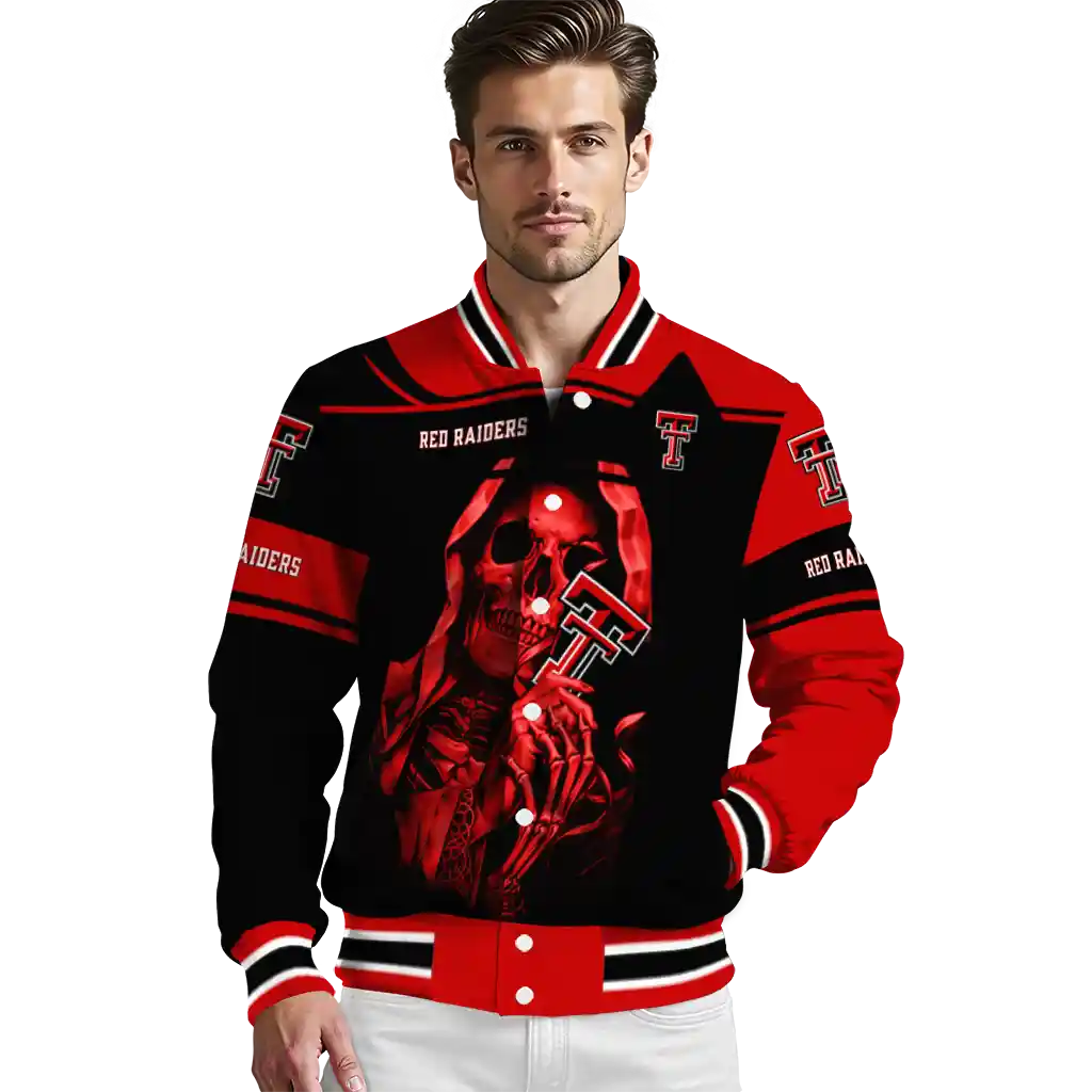 custom texas tech red raiders reaper hands red black varsity jacket high quality custom texas tech red raiders reaper hands red black varsity jacket high quality