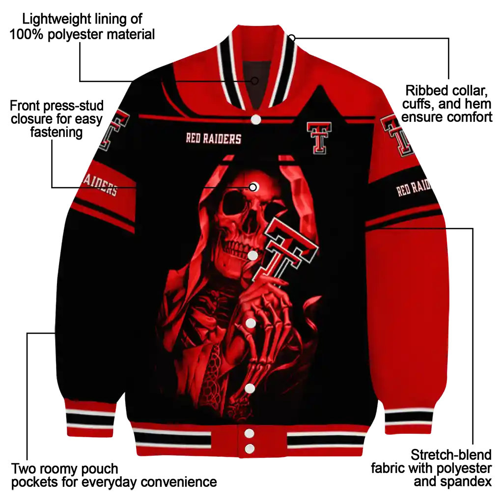 custom texas tech red raiders reaper hands red black varsity jacket new arrival custom texas tech red raiders reaper hands red black varsity jacket new arrival