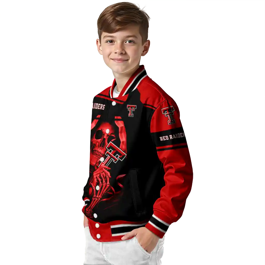 custom texas tech red raiders reaper hands red black varsity jacket trendy custom texas tech red raiders reaper hands red black varsity jacket trendy