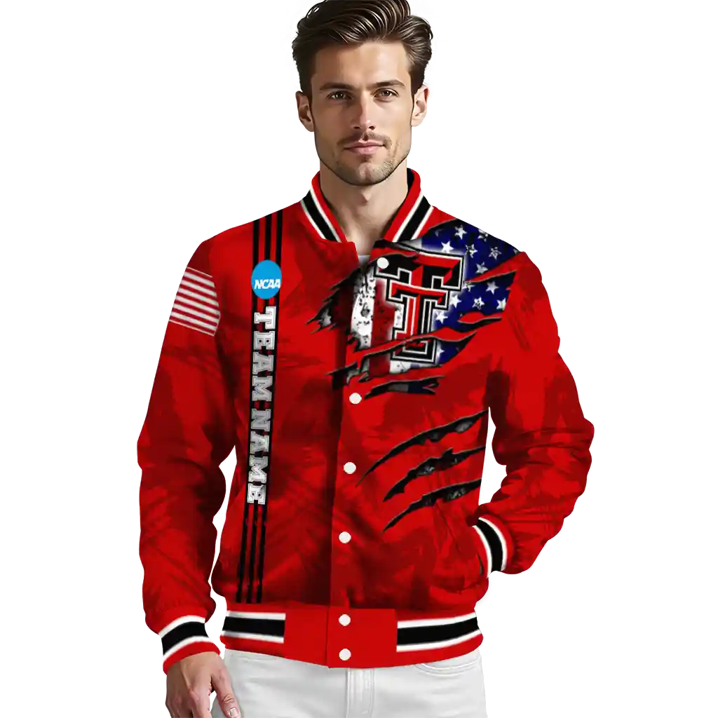 custom texas tech red raiders usa flag claws red varsity jacket high quality custom texas tech red raiders usa flag claws red varsity jacket high quality
