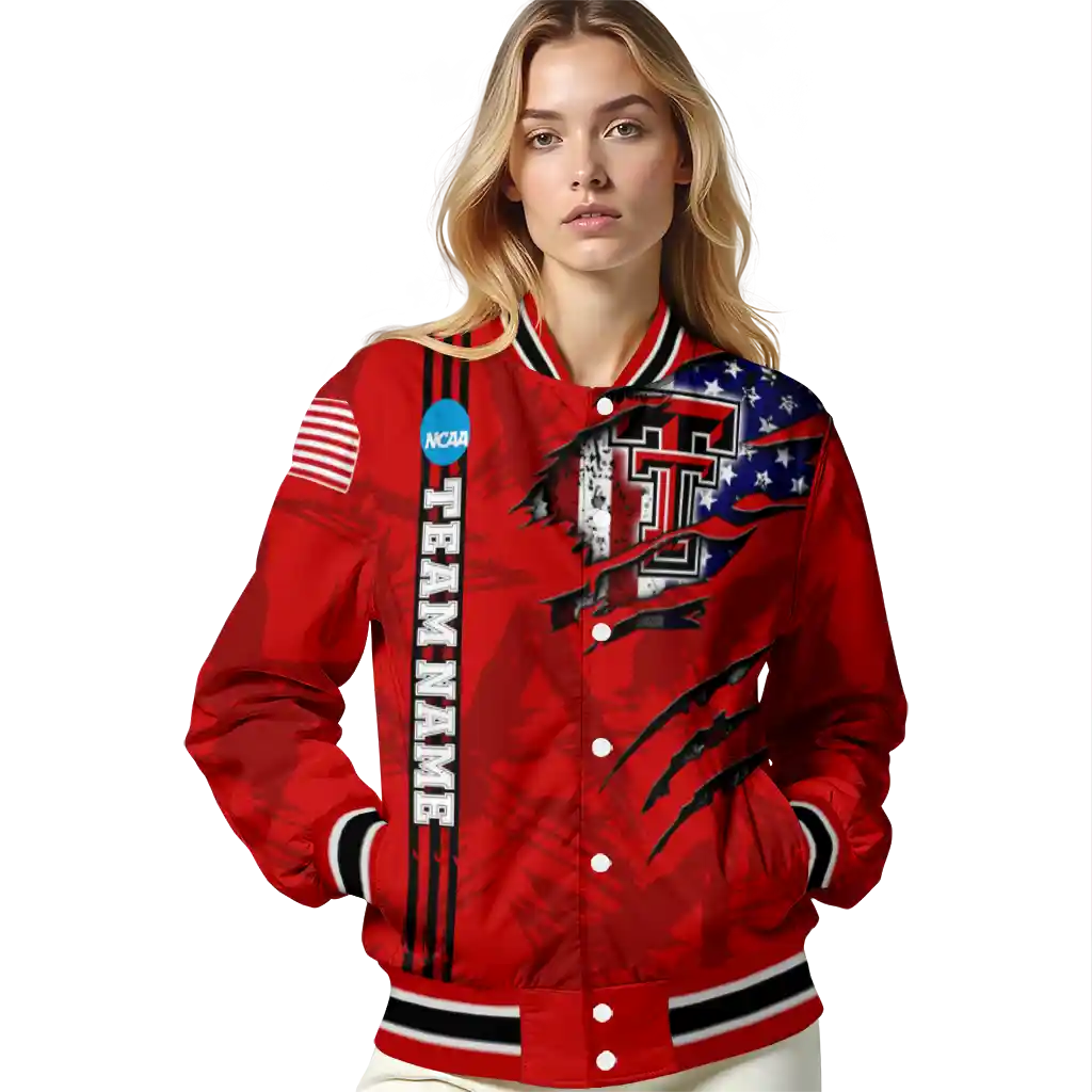 custom texas tech red raiders usa flag claws red varsity jacket latest model custom texas tech red raiders usa flag claws red varsity jacket latest model
