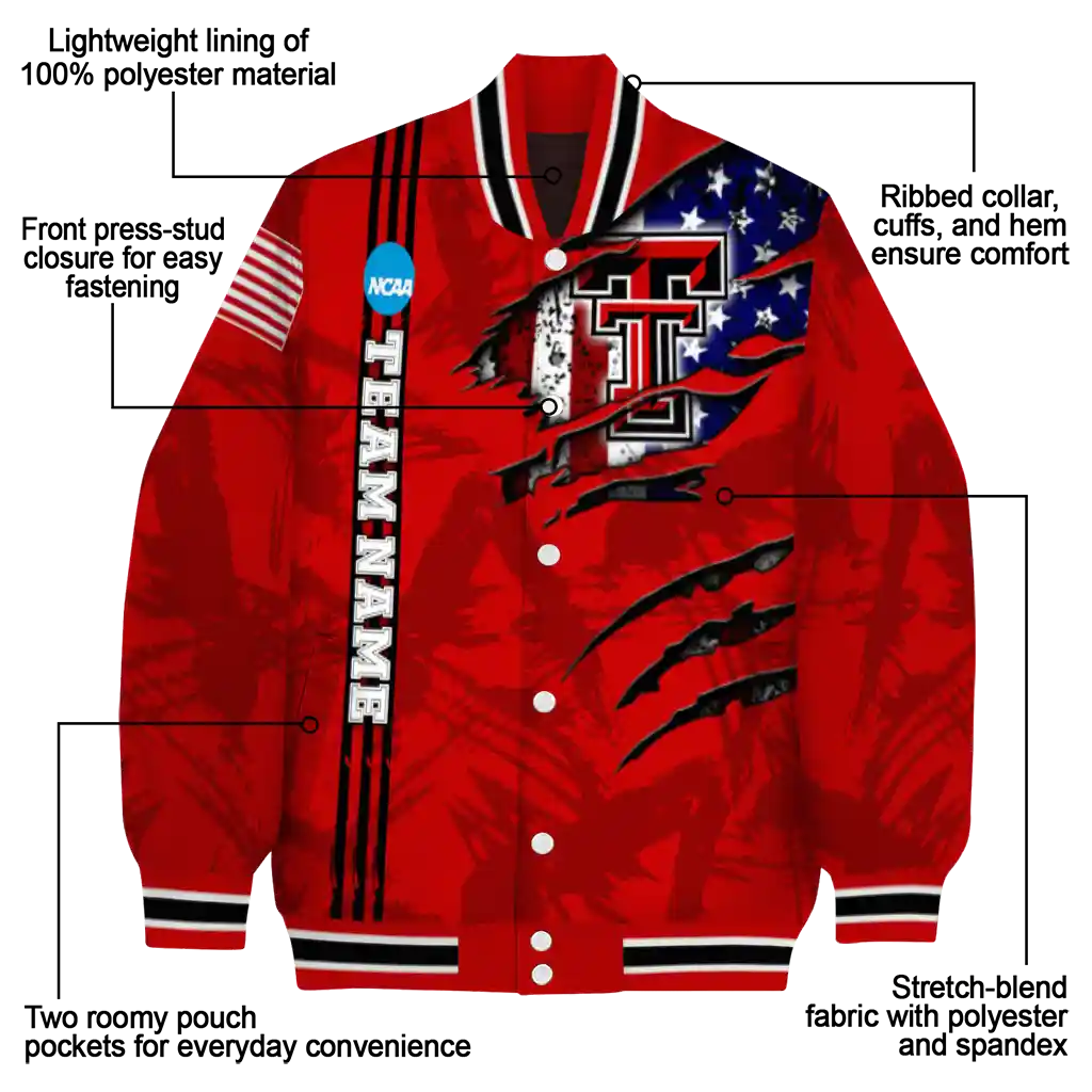 custom texas tech red raiders usa flag claws red varsity jacket new arrival custom texas tech red raiders usa flag claws red varsity jacket new arrival