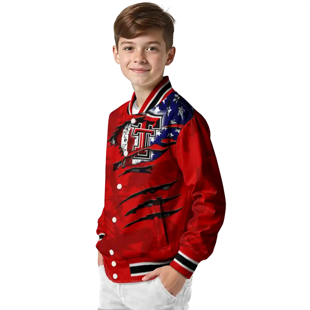 custom texas tech red raiders usa flag claws red varsity jacket trendy custom texas tech red raiders usa flag claws red varsity jacket trendy