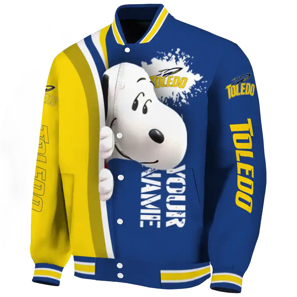 custom toledo rockets snoopy head blue varsity jacket best selling custom toledo rockets snoopy head blue varsity jacket best selling