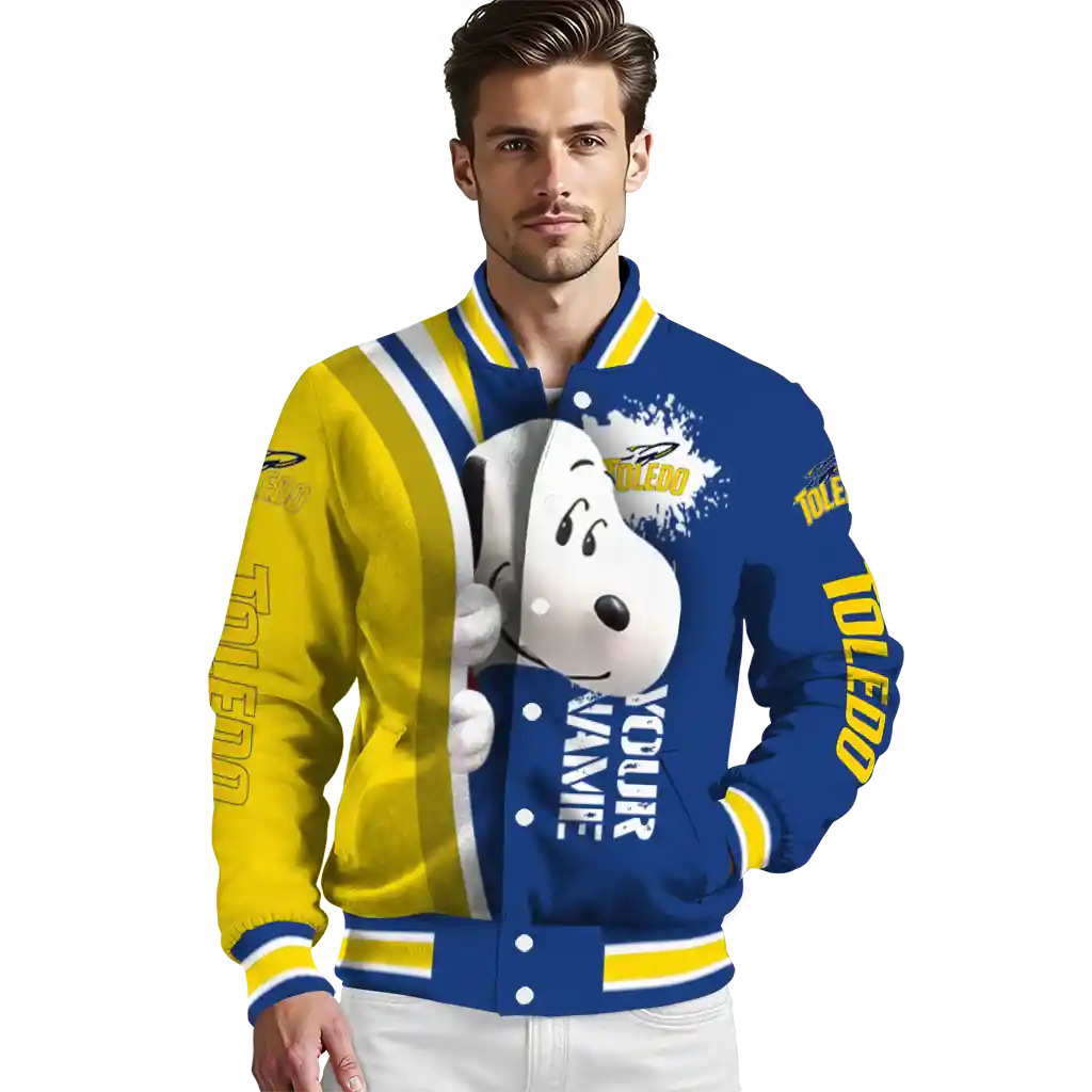 custom toledo rockets snoopy head blue varsity jacket high quality custom toledo rockets snoopy head blue varsity jacket high quality