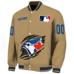 custom toronto blue jays claw swipe beige varsity jacket best selling