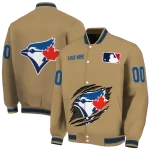custom toronto blue jays claw swipe beige varsity jacket best selling