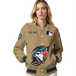 custom toronto blue jays claw swipe beige varsity jacket best selling