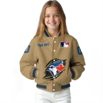 custom toronto blue jays claw swipe beige varsity jacket best selling