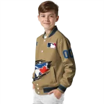 custom toronto blue jays claw swipe beige varsity jacket best selling