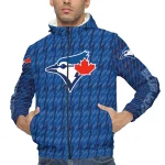 custom toronto blue jays lightning strike grid blue windbreaker jacket best selling