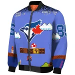 custom toronto blue jays mario blocks blue black bomber jacket best selling