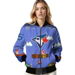 custom toronto blue jays mario blocks blue black bomber jacket best selling